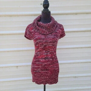 Body Central women's Chunk Knit Cowl Neck Fitted Sweater Dress Red Black Gray S